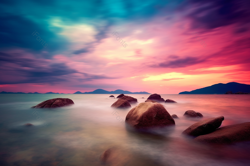 五彩的蓝天下广阔的大海文艺深邃,高清,摄影图,摄影图片,图片大全,摄影图免费下载